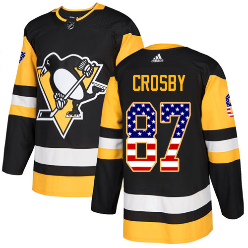 Adidas Penguins #87 Sidney Crosby Black Home Authentic USA Flag Stitched Youth NHL Jersey - Click Image to Close